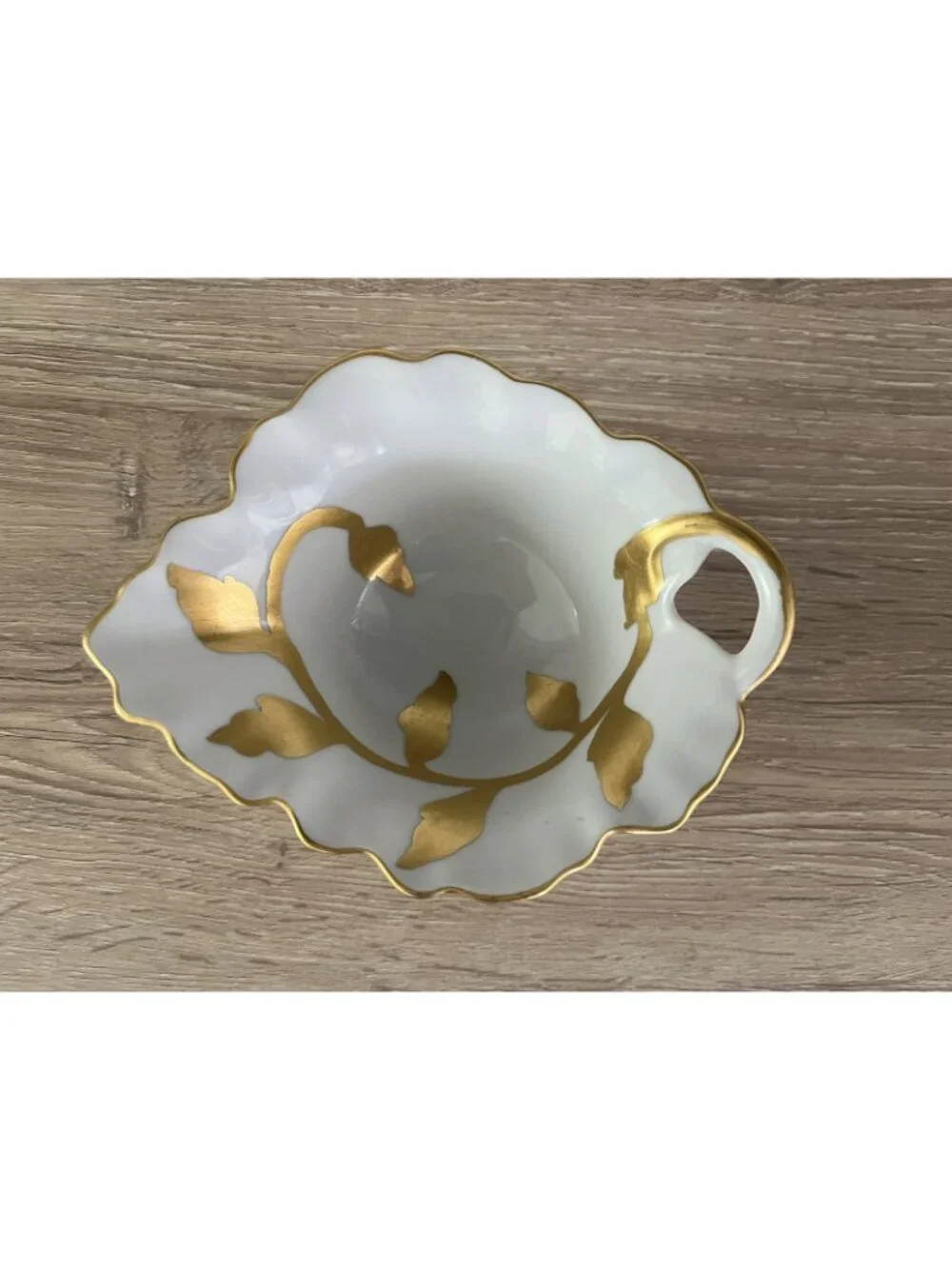 Vtg Schumann Germany Gold Leaf Porcelain Creamer Bowl Scalloped Rim European MCM